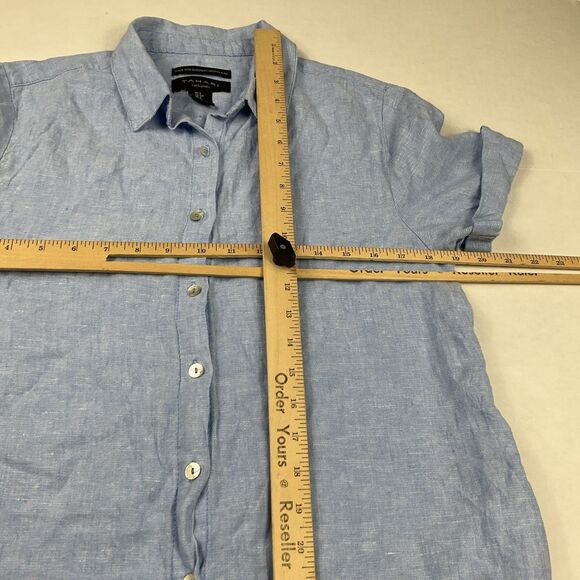 Tahari Linen Shirtdress Small Blue Button Front Casual Minimalist Resort Pockets - Picture 8 of 10